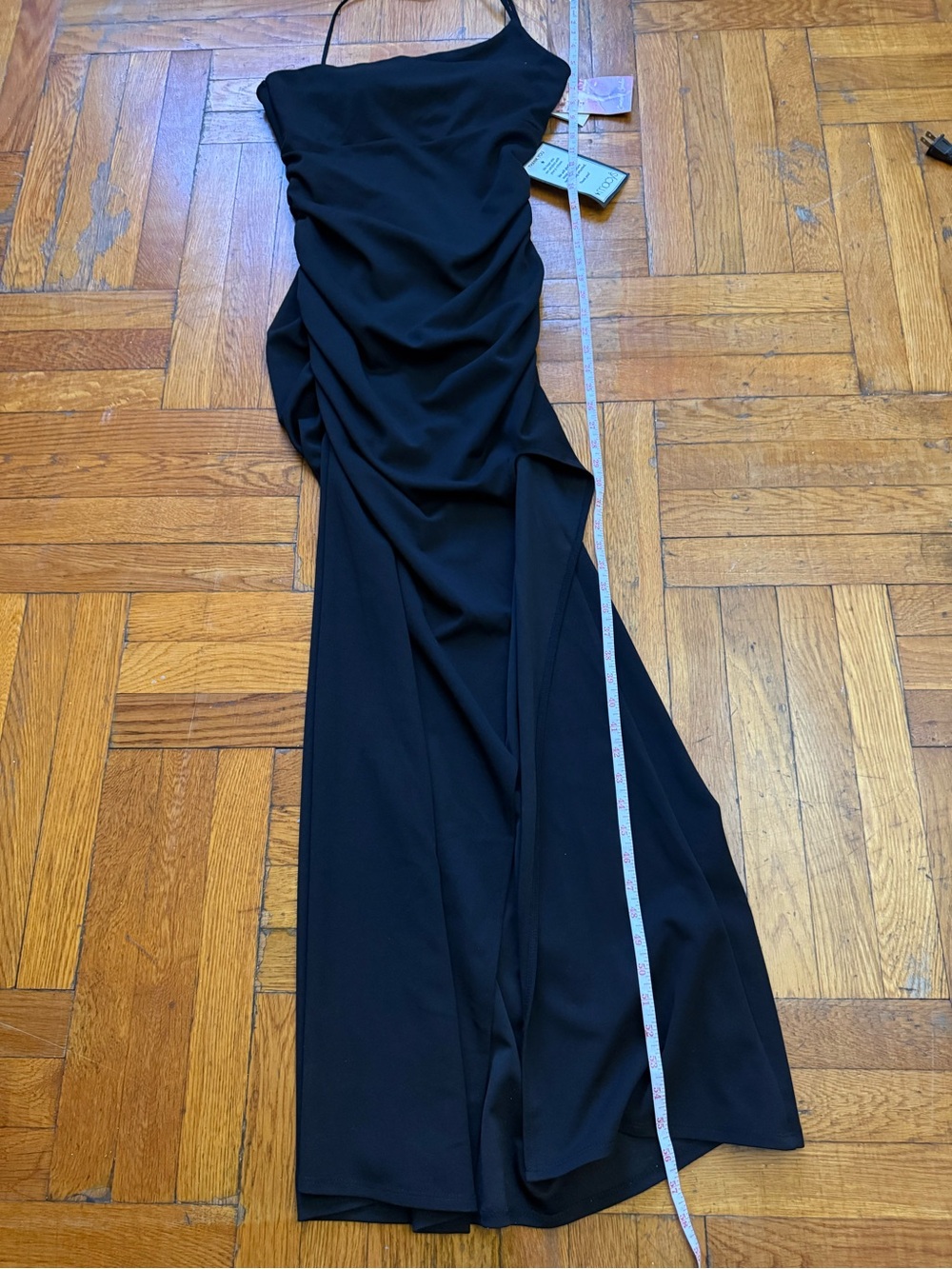 NWT- Emerald Sundae Black One Shoulder Evening Gown Thigh Slit Size L